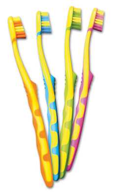 Tau-marin è vicino ai bambini con i 2 coloratissimi spazzolini e 2 dentifrici dedicati