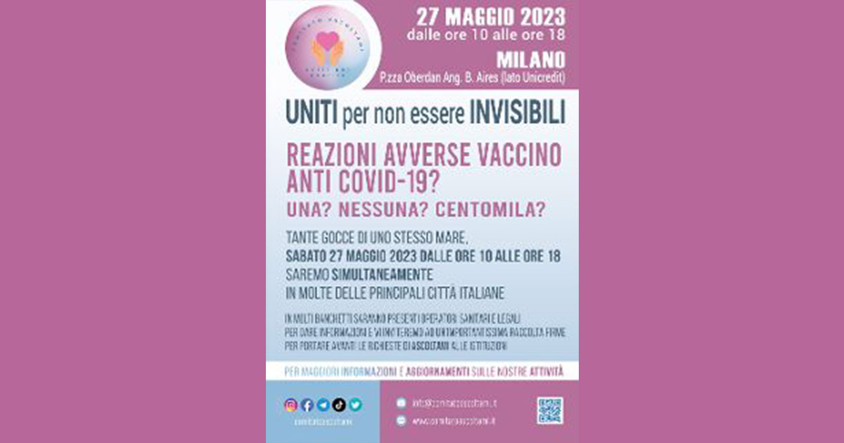 Danni da vaccino Covid 19? In 18 città d’Italia banchetti informativi, con personale sanitario e avvocati